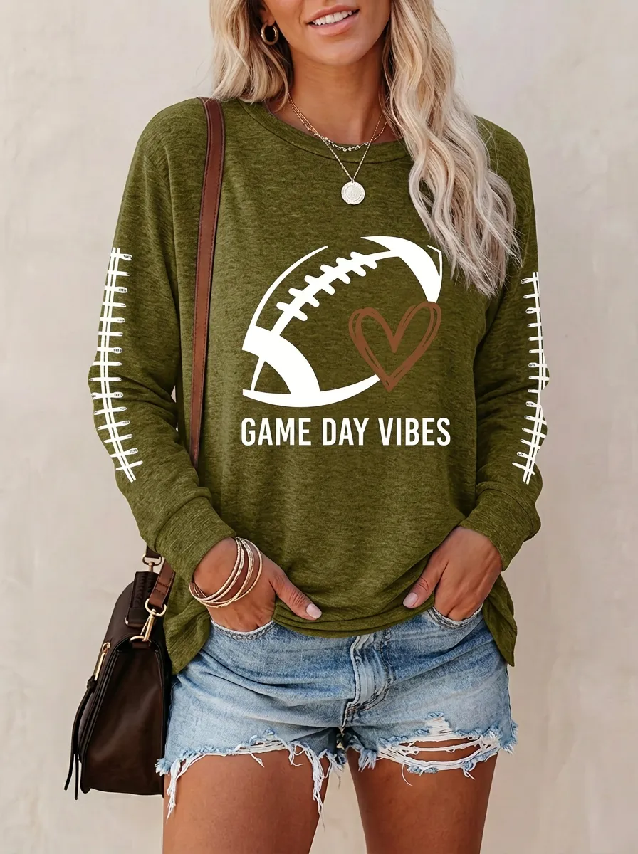 Women's Heritage Inspired Gridiron Heart Ball Game Day Crewneck Long Sleeve T-Shirt