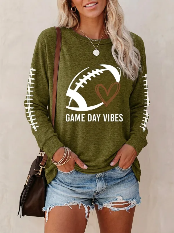 Women's Heritage Inspired Gridiron Heart Ball Game Day Crewneck Long Sleeve T-Shirt