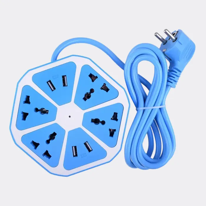 Hexagon Cord Power Socket with 4 USB Ports