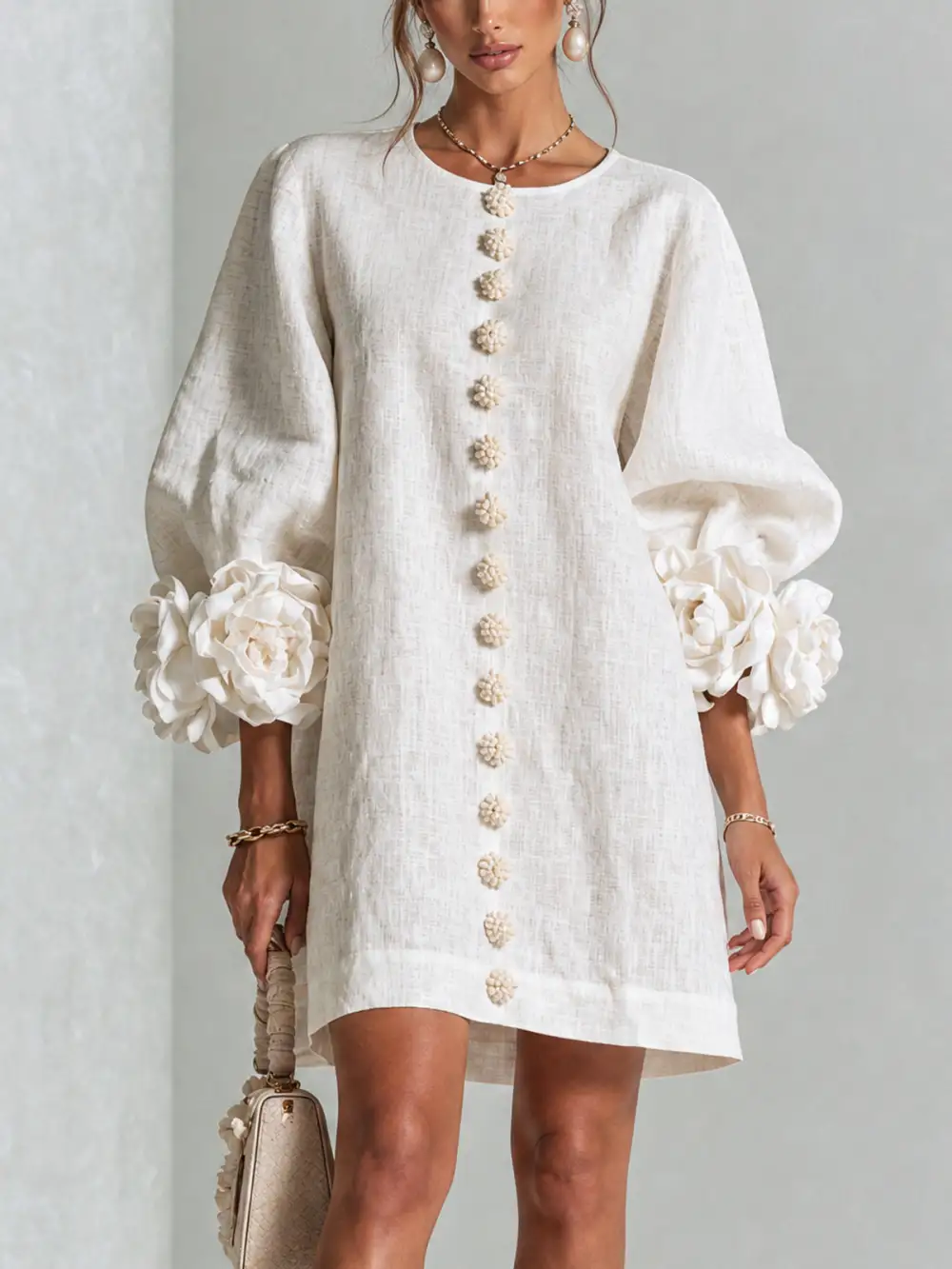 ✨New Arrivals & Special Offers-Floral Button-down Mini Dress With Striking Floral Cuffs