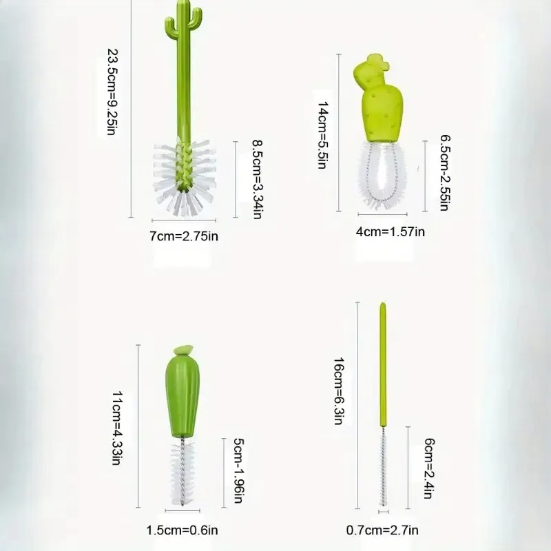 4 Desert-Themed Cactus Multi-Angle Baby Bottle Brush Sets