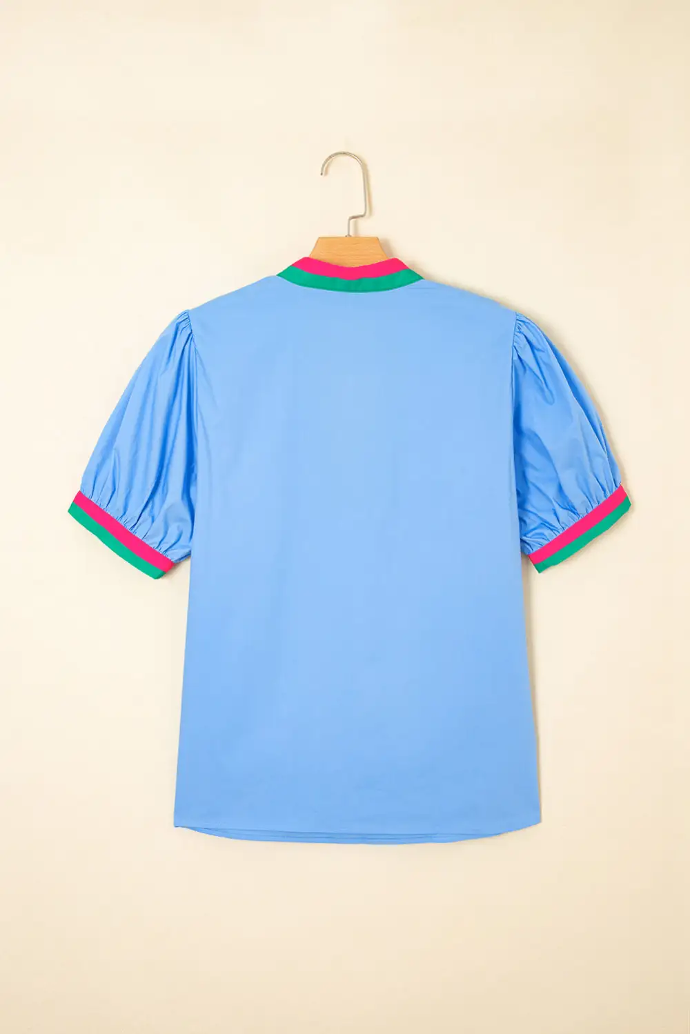 Striped V-Neck Puff Sleeve Blouse