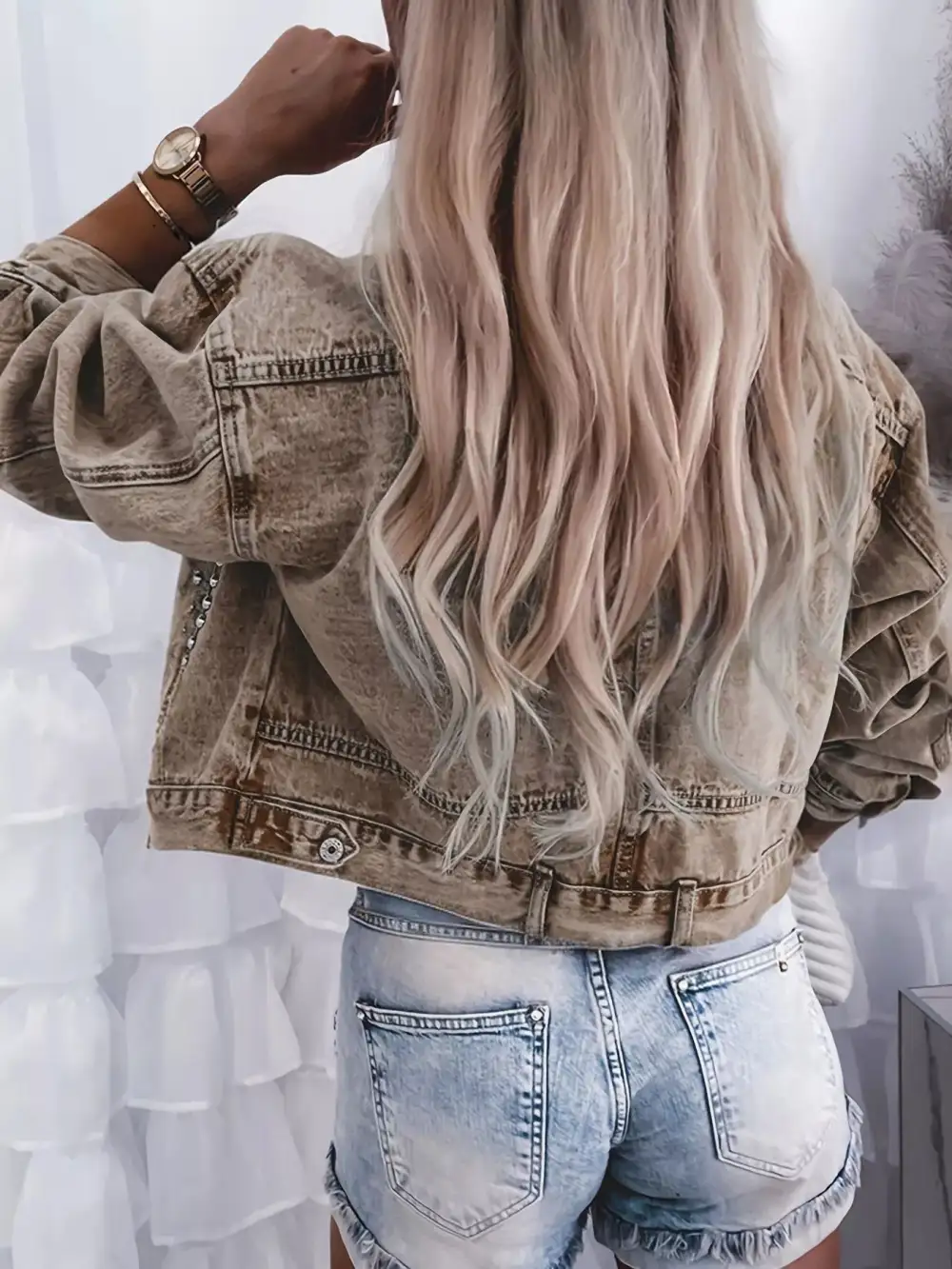 Studded Button Up Wash Denim Jacket