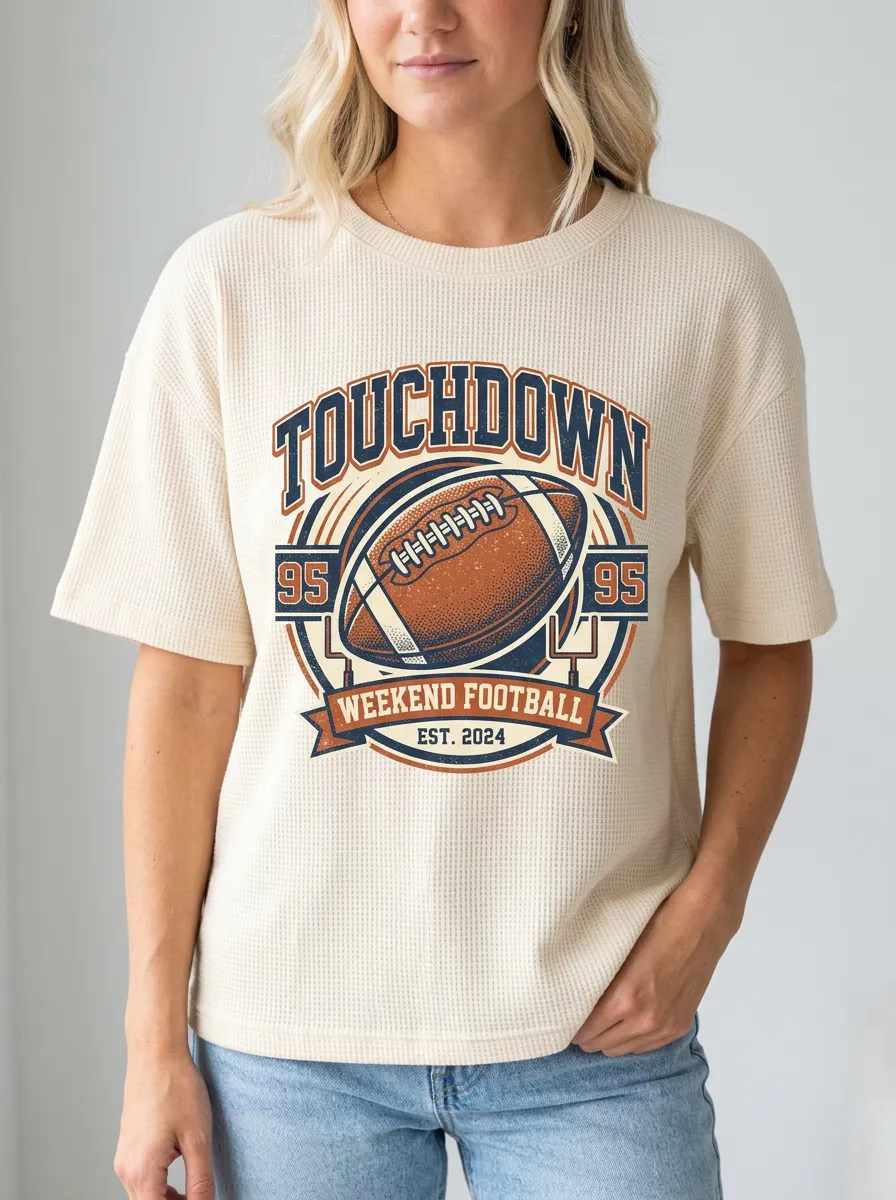 Women's American Football Lover Touchdown Vintage Printed T-Shirt