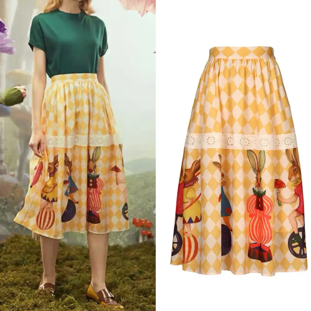 Embroidered Plaid Skirt