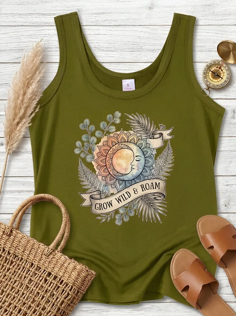 Boho Nature Lover Sun Moon Floral Tank Top