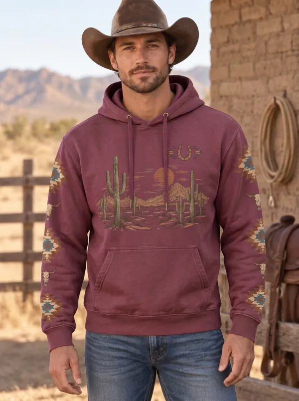 Prairie Sky Horseshoe Horse Cactus Graphic Men's Western Sweatshirt