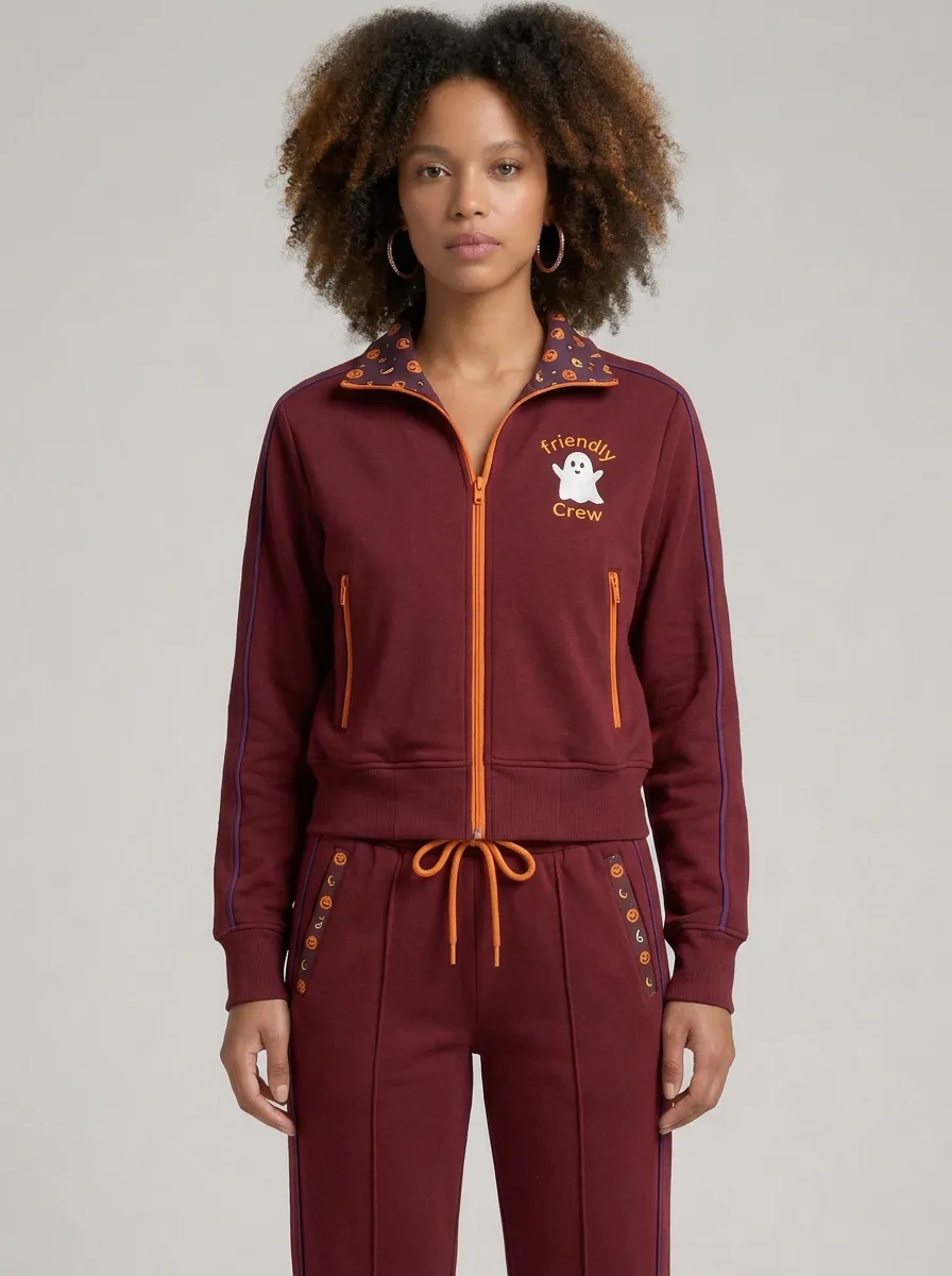 Women's Halloween Ghost Friendly Crew Haunted House Printed Tracksuit