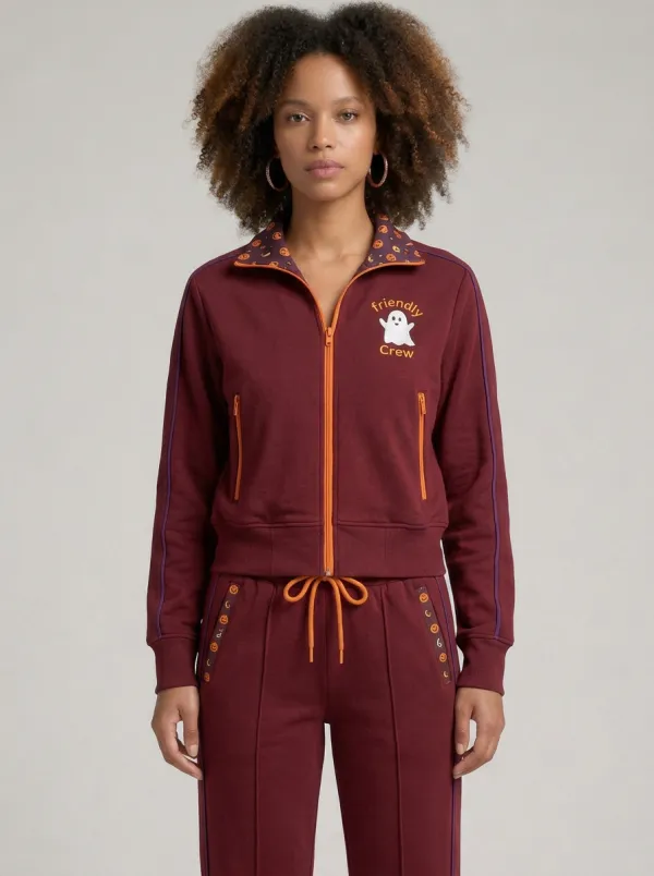 Women's Halloween Ghost Friendly Crew Haunted House Printed Tracksuit