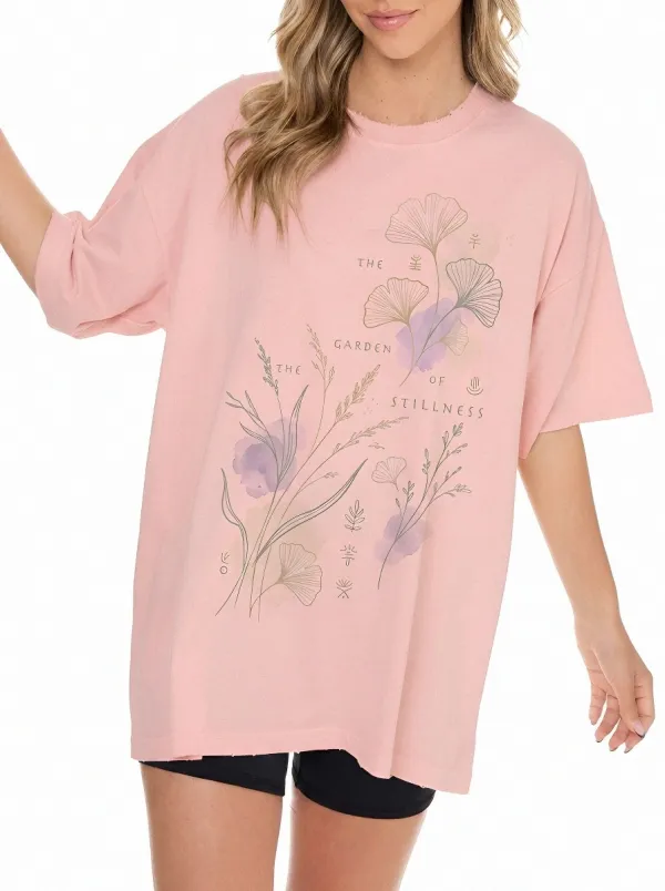 Women's Botanical Garden Stillness Ginkgo Leaf Printed T-shirt