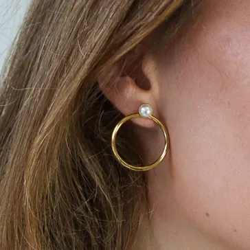 Pearl Accent Hoop Earrings
