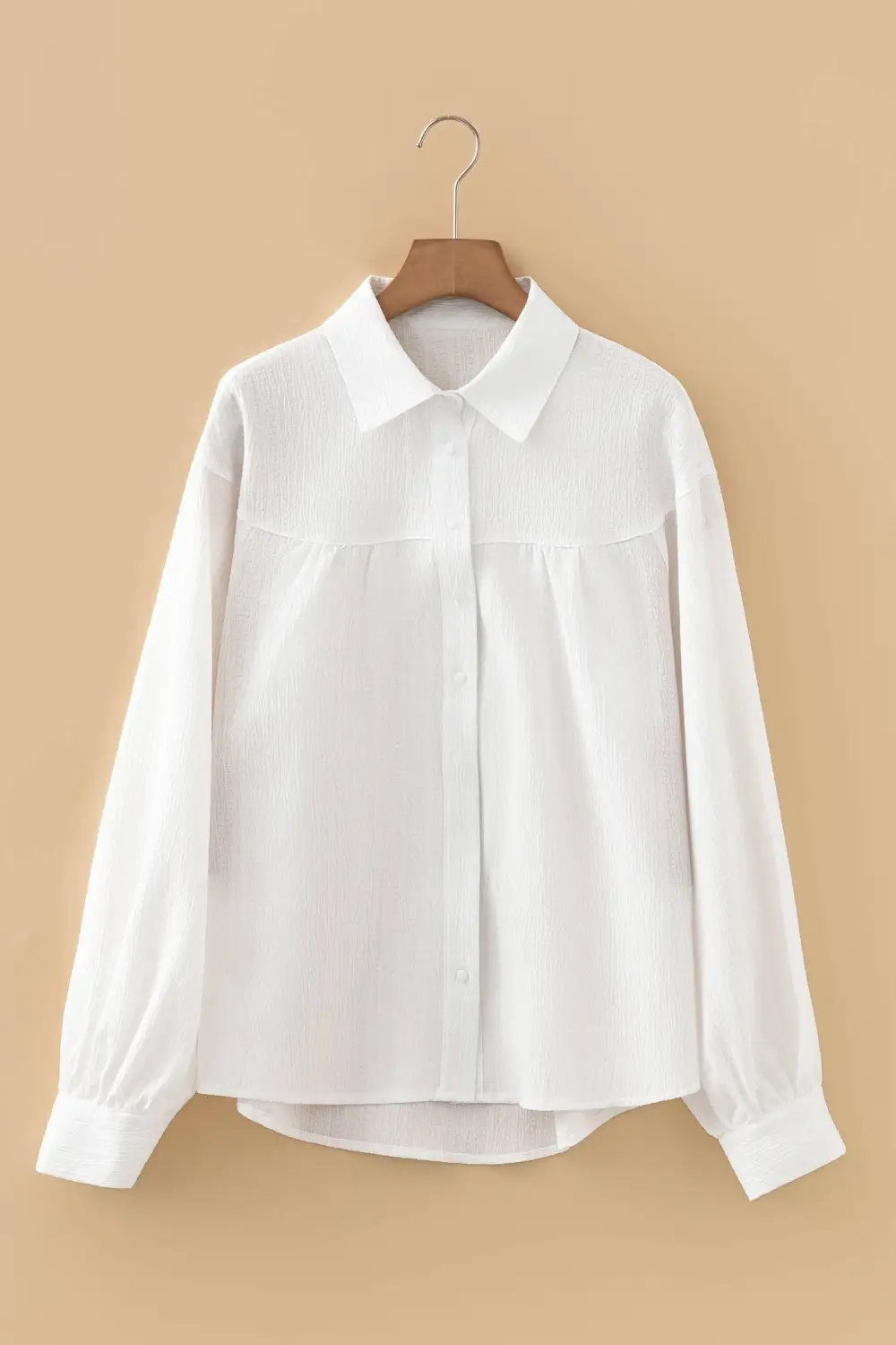 Textured Lantern Sleeve Shirt Blouse