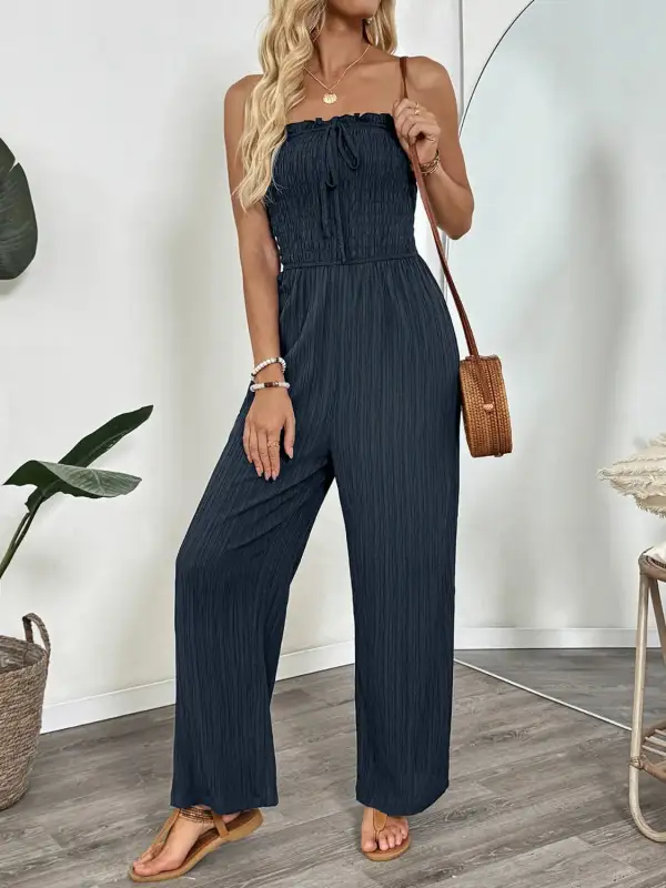 Smocked Tube Wide Leg Everyday Jumpsuit