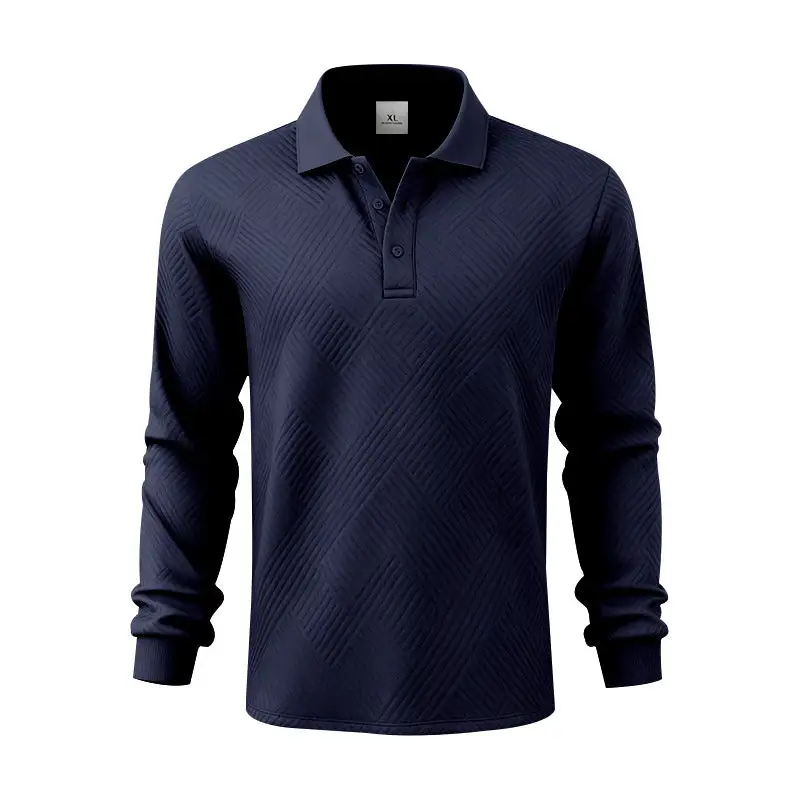 Jacquard Long Sleeve Fine Knit Polo Shirt