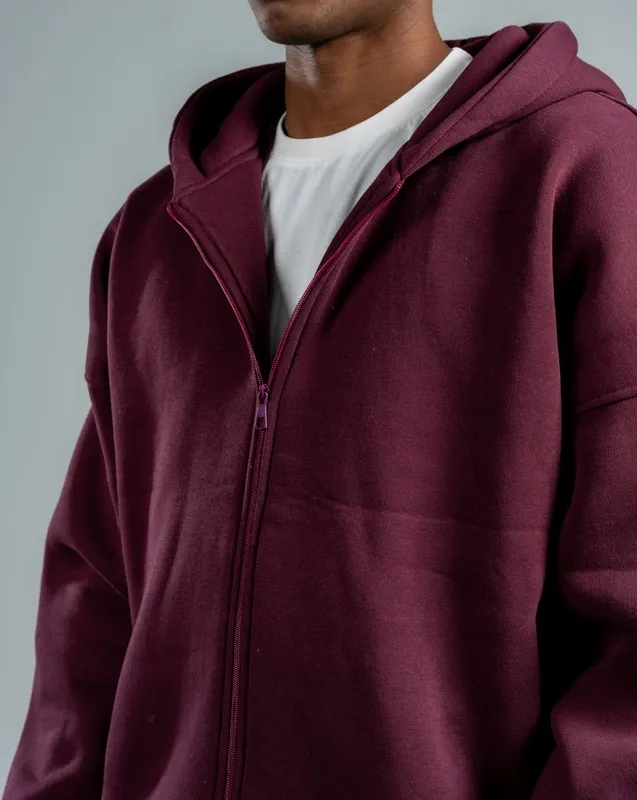 Burgundy Zip Front Hooded Sweatshirt