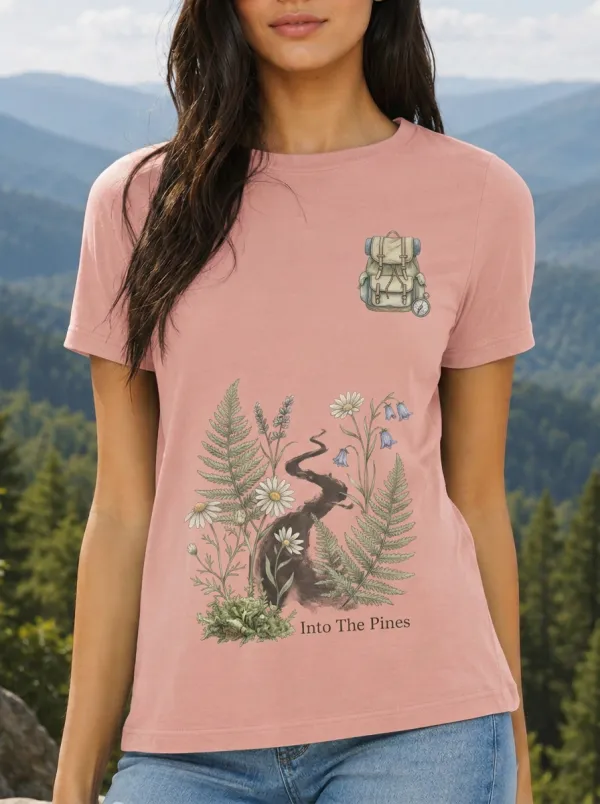 Women's Hiking Nature Lover Backpack Fern Flower Printed T-shirt