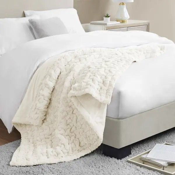 Ruched Faux Fur Throw Blanket