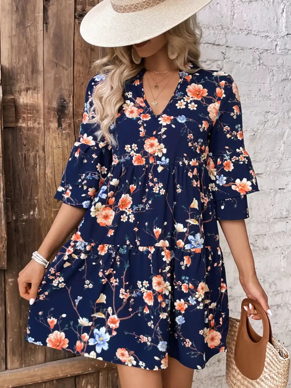 Finish Floral Printed Ruffle Mini Dress