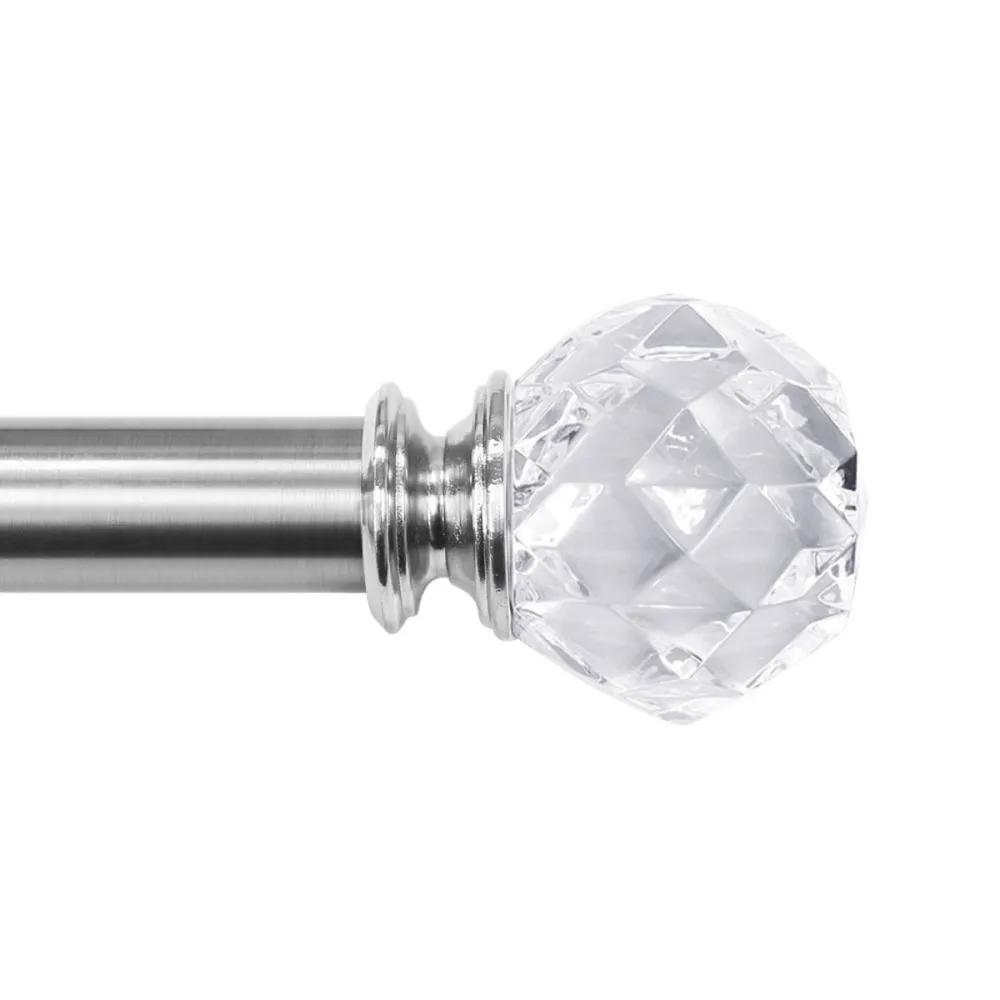 Adjustable Crystal Sphere Finial Metal Curtain Rod 50 x 144-Inch