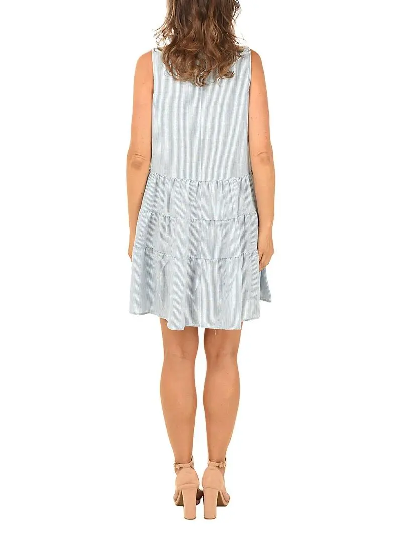 Striped Sleeveless Ruffled Tie-Neck Dress