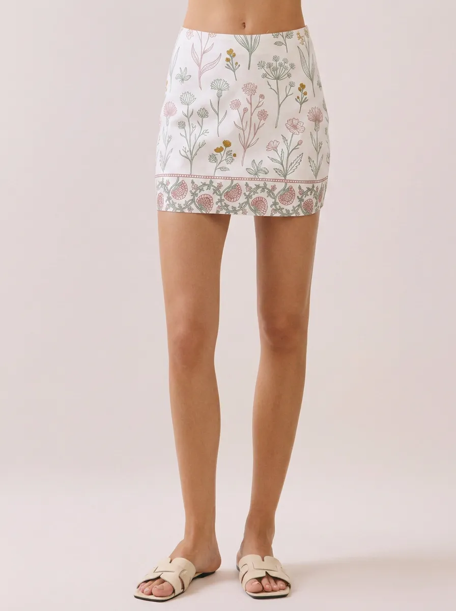 Women's Botanical Wildflower Floral Border Printed Mini Skirt
