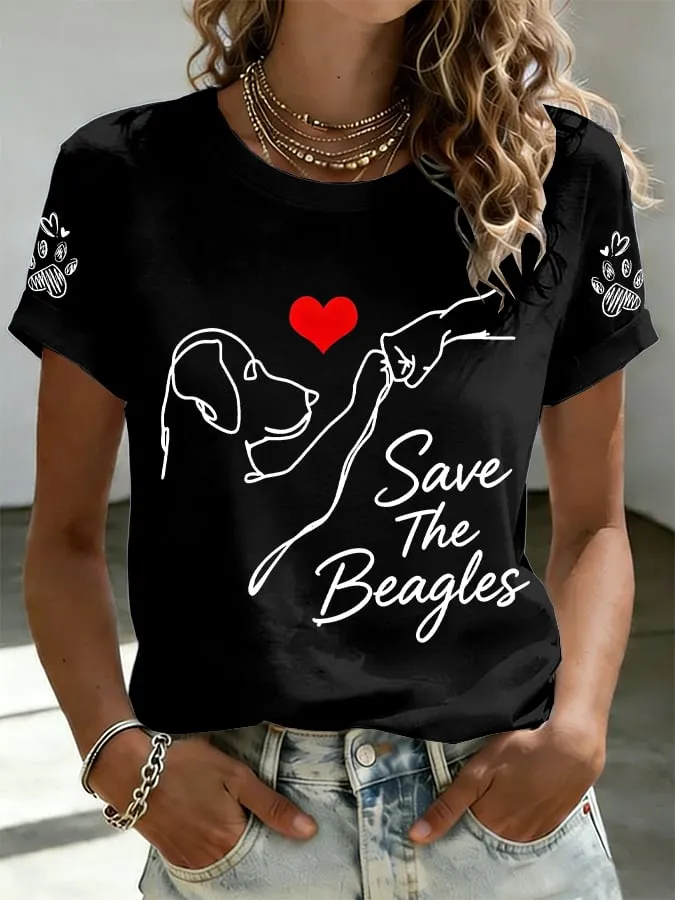 Women's Save The Beagles Print T-shirt
