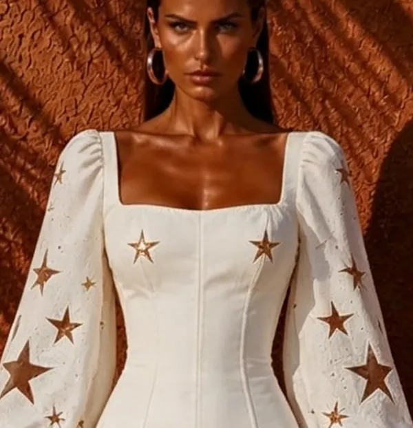 Zariah White Star-patterned Lace Dress
