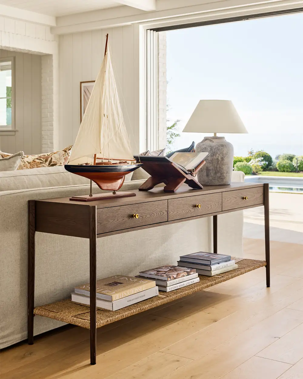 Woven Oak Console Table