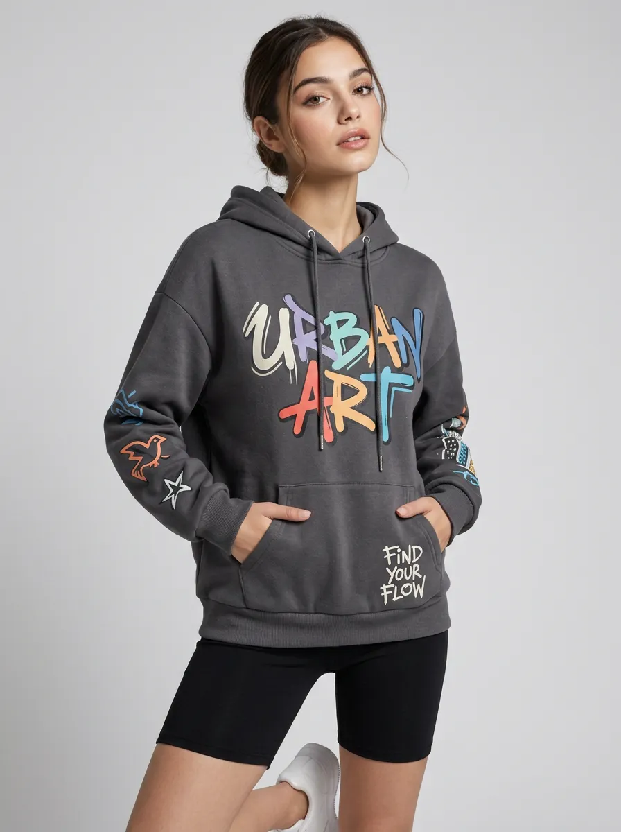 Women's Urban Art Graffiti Find Your Flow Printed Hoodie