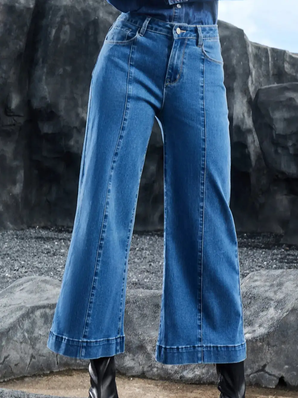 Flare Leg Seam Detail Denim Jeans