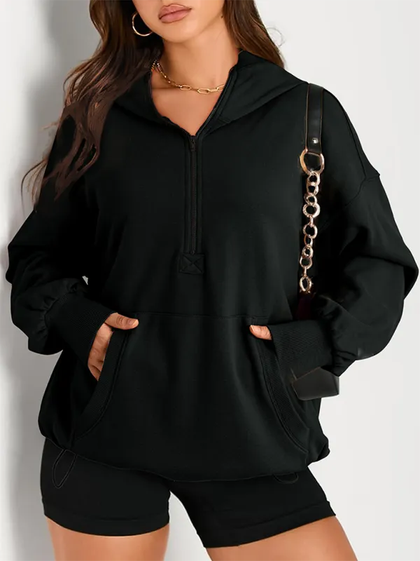 Zip-Detail Pocketed Long-Sleeve Knit Sweatshirt