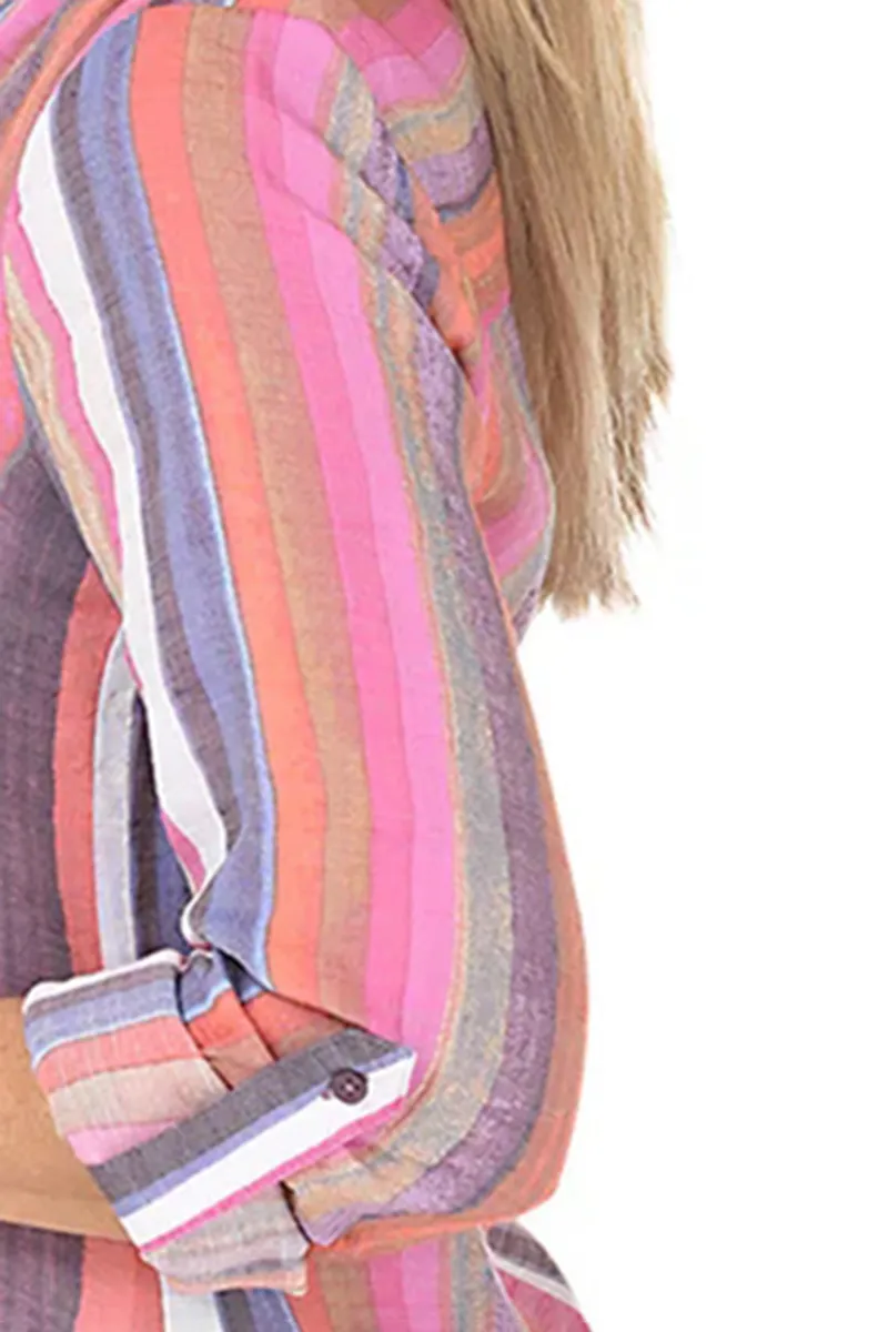 Firelight Stripe Button-Front Blouse