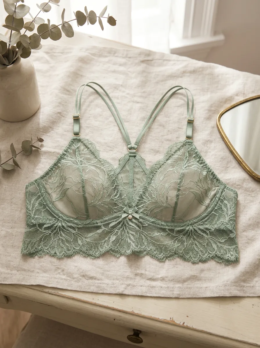 Women's Sage Green Floral Lace Racerback Bralette