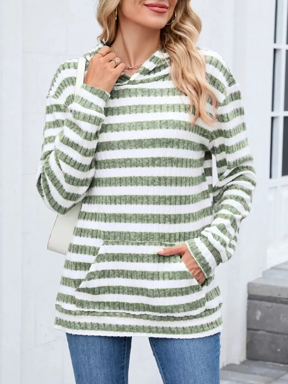 Pocketed Striped Hoodie