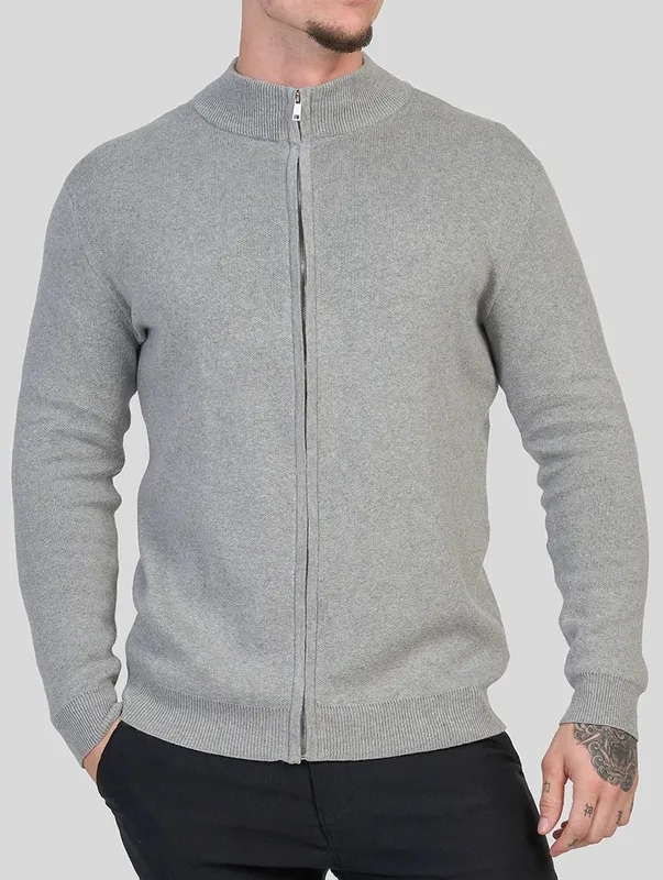 Grey Zip Front Sweater Clean Cut