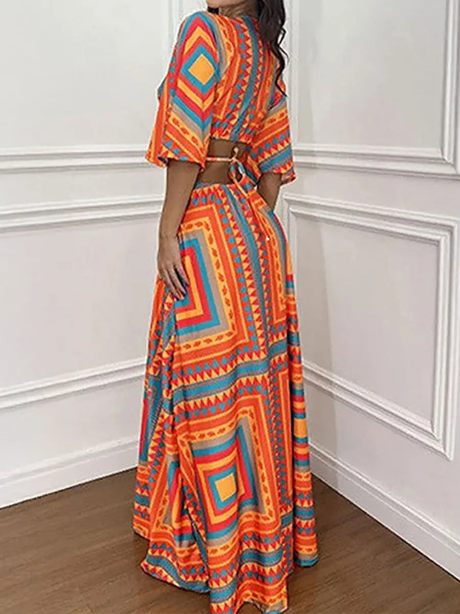 Cropped Printed Neck Maxi Dress