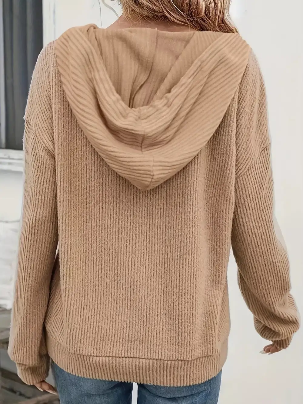 Drawstring Buttoned Pocketed Hoodie