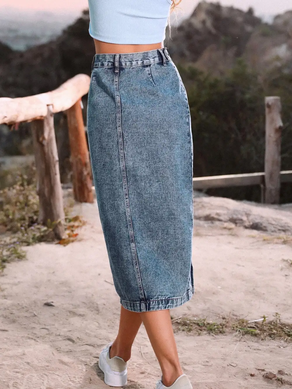 Button Down Denim Slide Skirt
