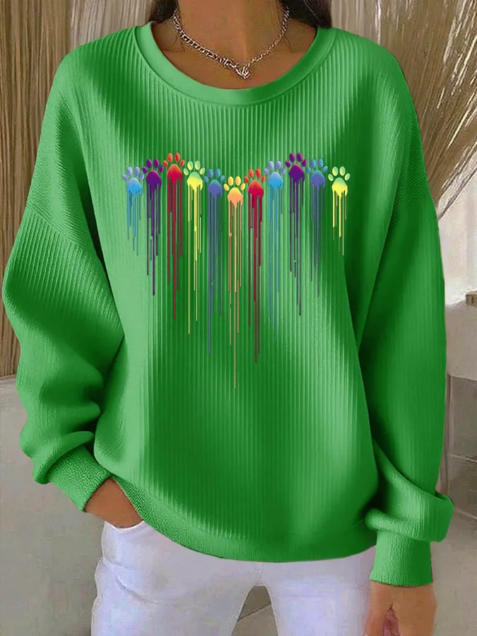 Women's Colorful Dog Heart Paw Print Casual Sweatshirt