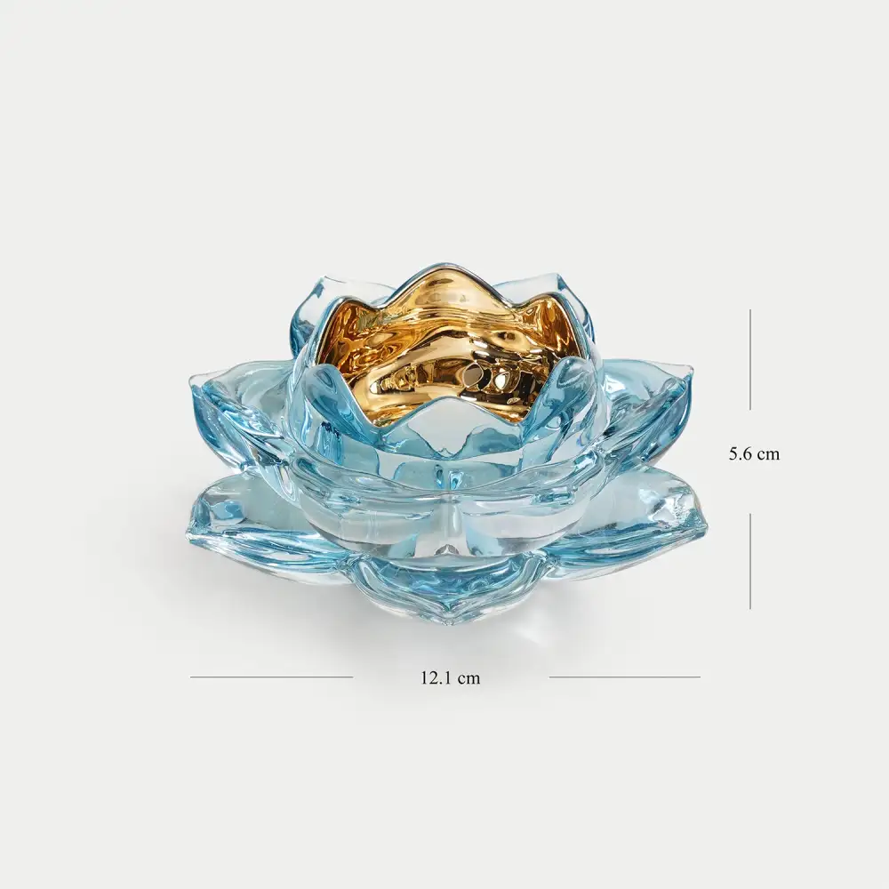 Light Blue Lotus Glass Tealight Holder