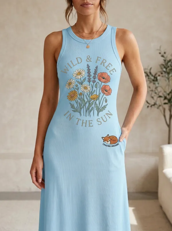 Wild And Free Floral Fox Tank Dress