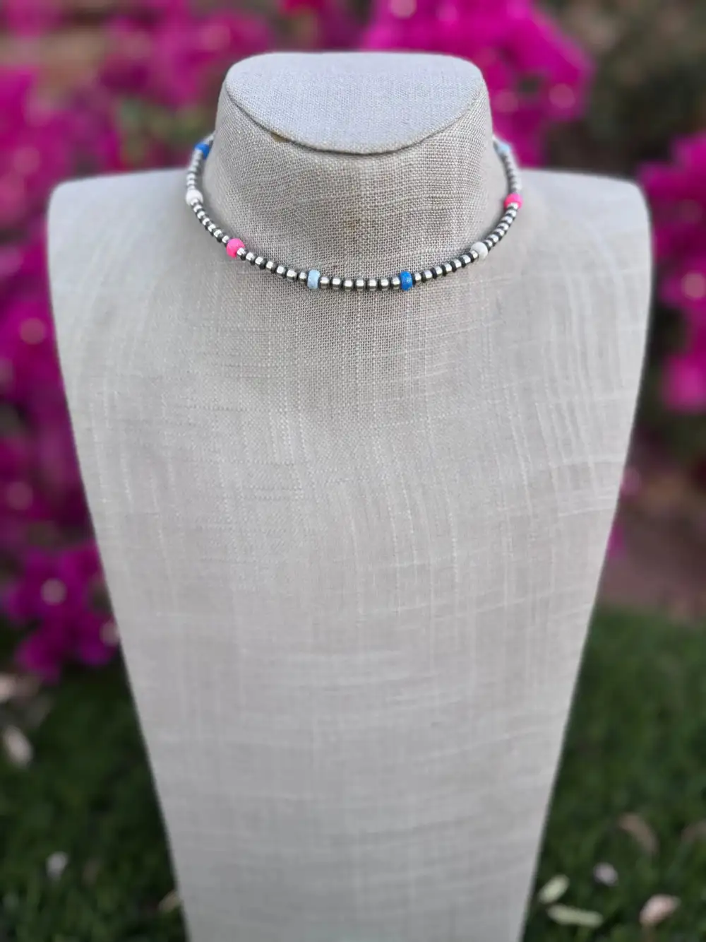 Beaded Pearl Opal Sterling Silver Choker Necklace