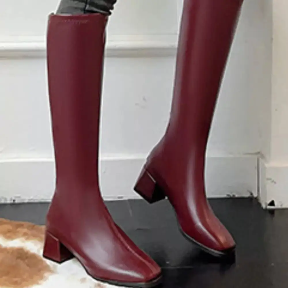 Classic Square Toe Block Heels Boots