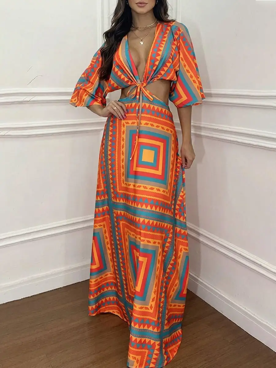 Cropped Printed Neck Maxi Dress