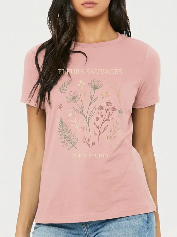 Women's Botanical Nature Lover Fleurs Sauvages Printed T-shirt