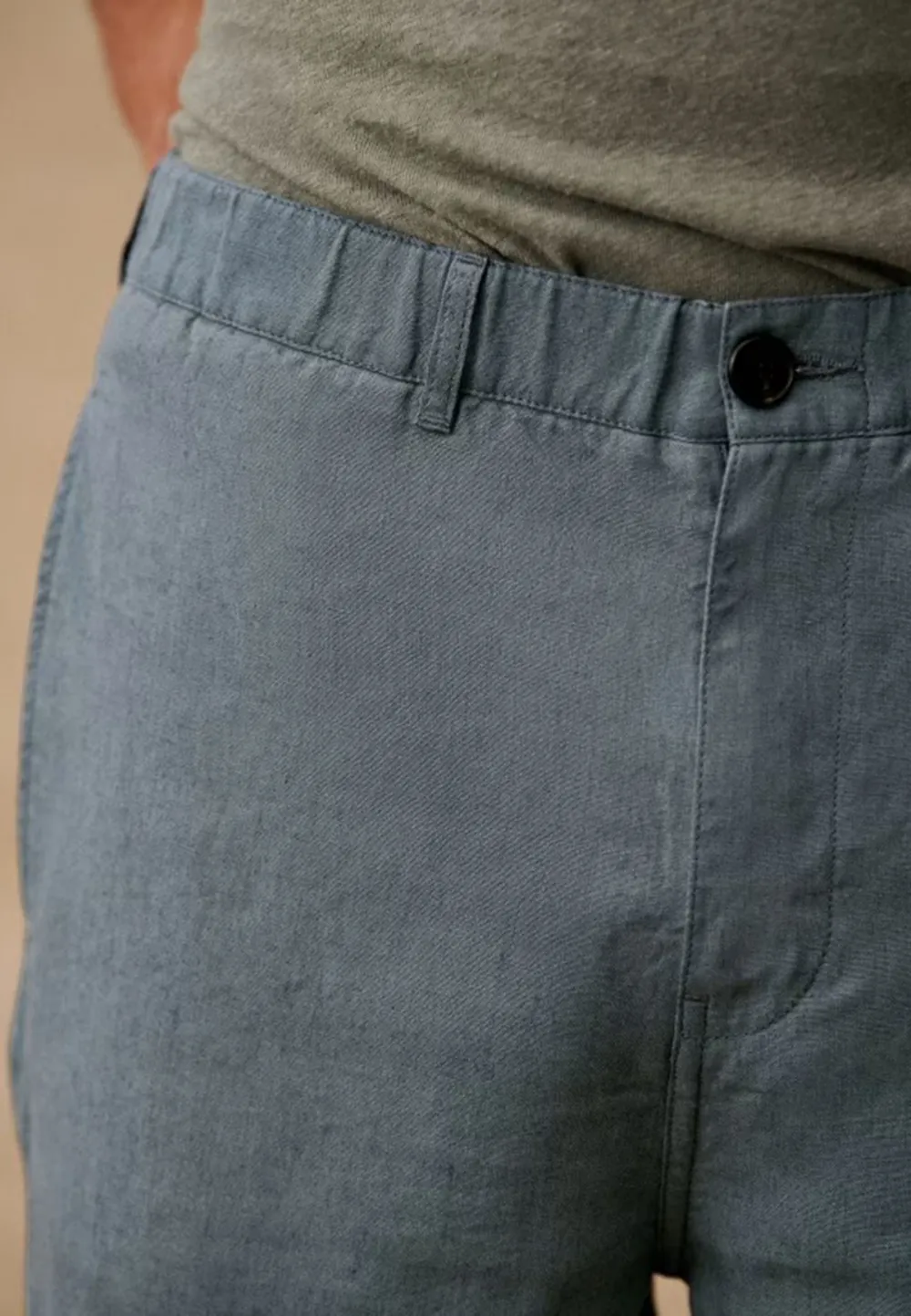 Steel Blue Washed Cotton Straight Leg Trousers