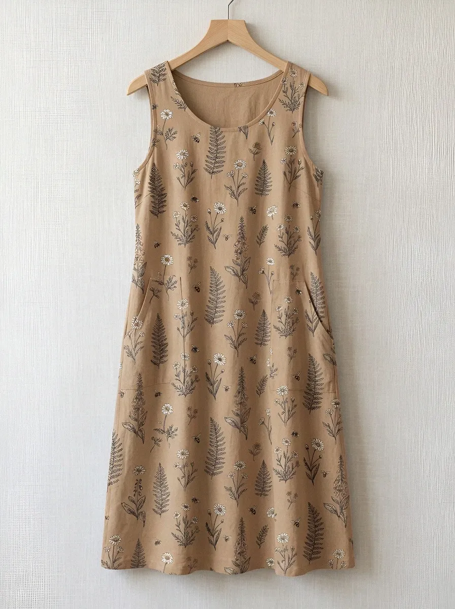 Nature Lover Daisy Fern Bee Sleeveless Dress