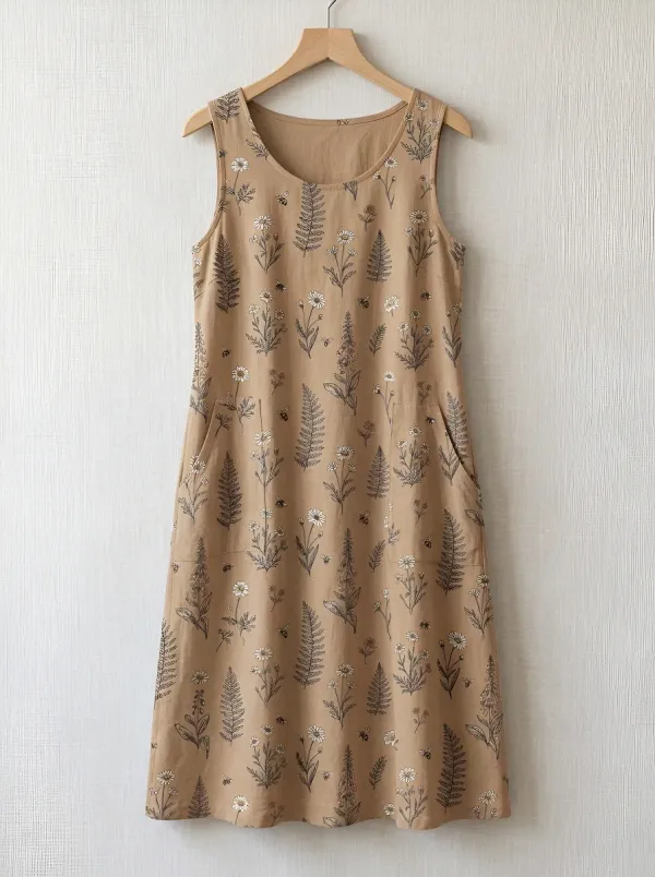 Nature Lover Daisy Fern Bee Sleeveless Dress