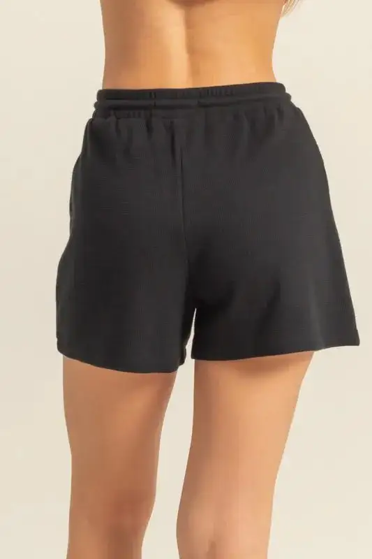 Cotton-Blend Drawstring Waffle Knit Front Pocket Shorts