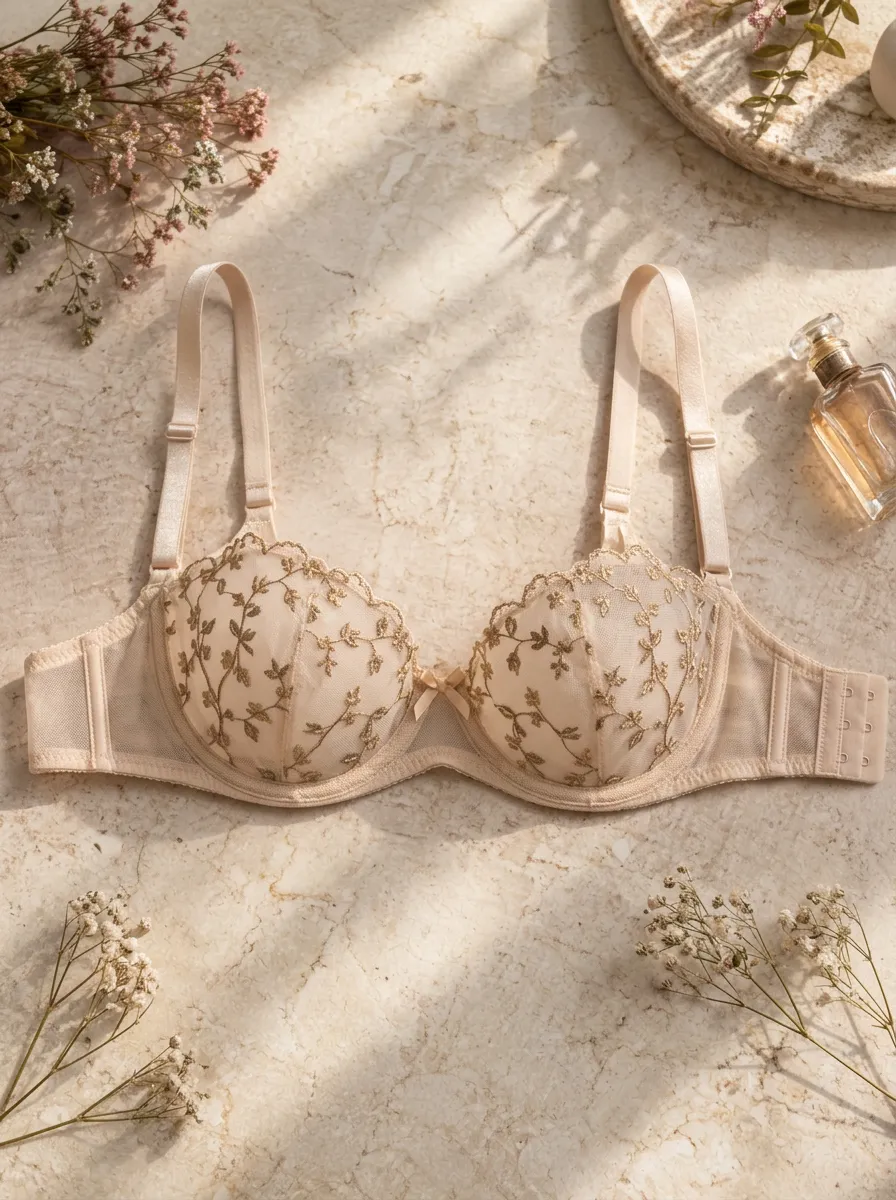 Women's Floral Embroidery Mesh Lace Detail Classic Styling Bra